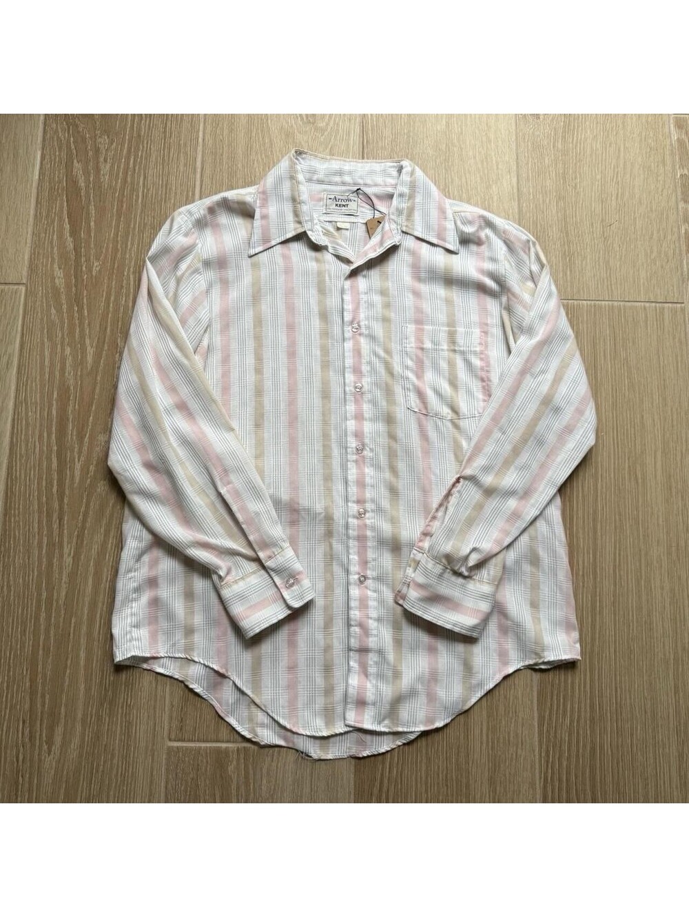 Vintage Arrow Kent Strip Dagger Collar Pocket Shirt Men's Large White Button Up